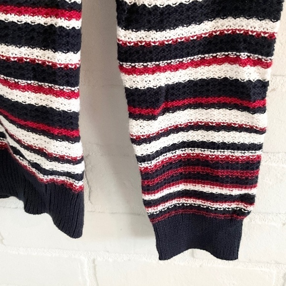 Brooks Brothers Women’s Red Fleece Knit Sweater cotton Ruffle Navy red White S - Picture 3 of 10
